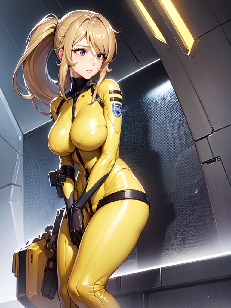 topless、Boobs out、Big Breasts、Pussy showing、(((Pussy juice))) Mature Woman, Woman in a futuristic suit, Highly detailed face, nice, Tomboy, Very large breasts, (Mature Woman), Mature Face, (Mature Woman), Cyber Suit, Anime girl in tight suit, Milfication, Elegant body, Focus on the navel, nude, gloves, Earrings, sf, Female protagonist, Are standing, Volumetric Light, Detailed lighting, Detailed Texture, BoobsCyberpunk, Biomechanical Boobs, masterpiece, Top quality eyes, sfの背景, Futuristic landscape, (((Yellow bodysuit))), (Chuby)