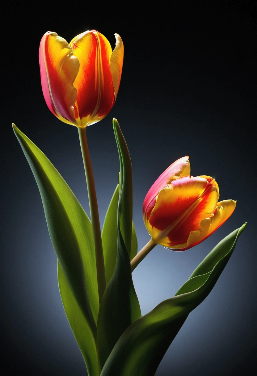 (Tulip:1.2), lmmerse yourself in the neon-lit, retro-futuristic garden in Retro Cyberpunk Visions, where the bright contrasts with the rough, forming a nostalgic yet futuristic scene, RAW photo, color graded, captivating chiaroscuro, dynamic movement, full body, (special effects:0.1), award-winning, cinematic still, emotional, vignette, dynamic, vivid, (masterpiece, best quality, photorealistic, Professional, perfect composition, very aesthetic, absurdres, ultra-detailed, intricate details:1.3)