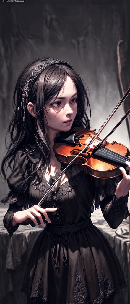 (Best Quality,4k,8k,A high resolution,masterpiece:1.2),ultra detailed,(realist,photorealistic,photorealistic:1.37),dark room,Alavian character playing the violin.,fantastic violin,Calafra Pairing,Black metal music art.,Dark but intricate digital art,80's Thomas Allen style curling,(ghost violin),tomasz alen kopera y cgsociety,dramatic work of art,Stroven gel,Created by Slawomir Maniak,Exhibits a strange and disturbing atmosphere.,dark style,Dark souls,expressive music,bright sun, sexy beautiful woman,Charming and gloomy atmosphere.,dark and mysterious,nightmare,violent beauty,Haunting melody,Symphony of darkness,Shadow corners and bright light.,hypnotic performance,Tears of pain,ominous atmosphere,Elegant and memorable,Blacken notes,A bright light in the darkness,bright room,It has an insidious charm,Focus on Arauen's incredible eyes., Evokes emotions through its delicate bow movements.,female portrait