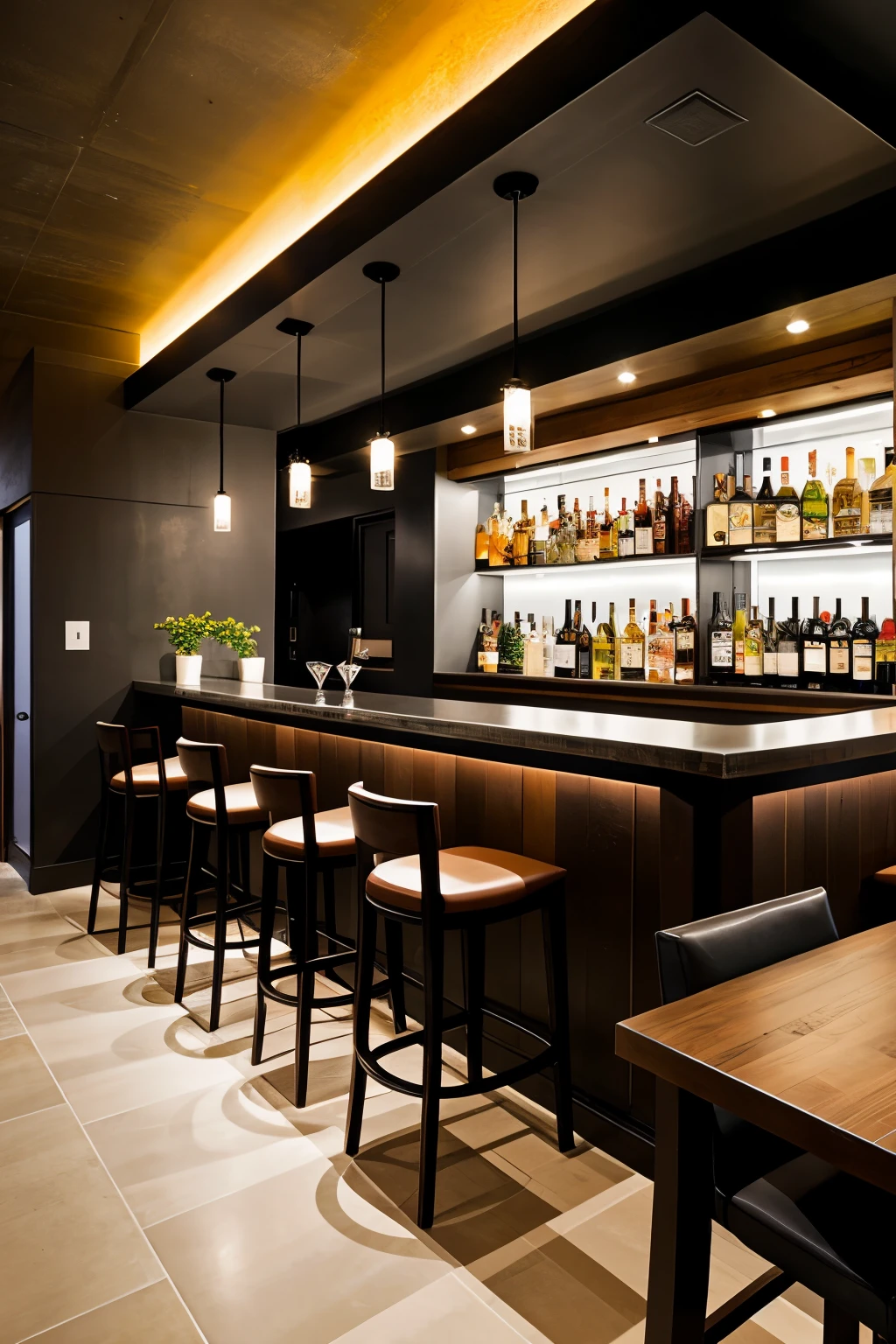 2D vertical plan of a restaurant including kitchen and bar
