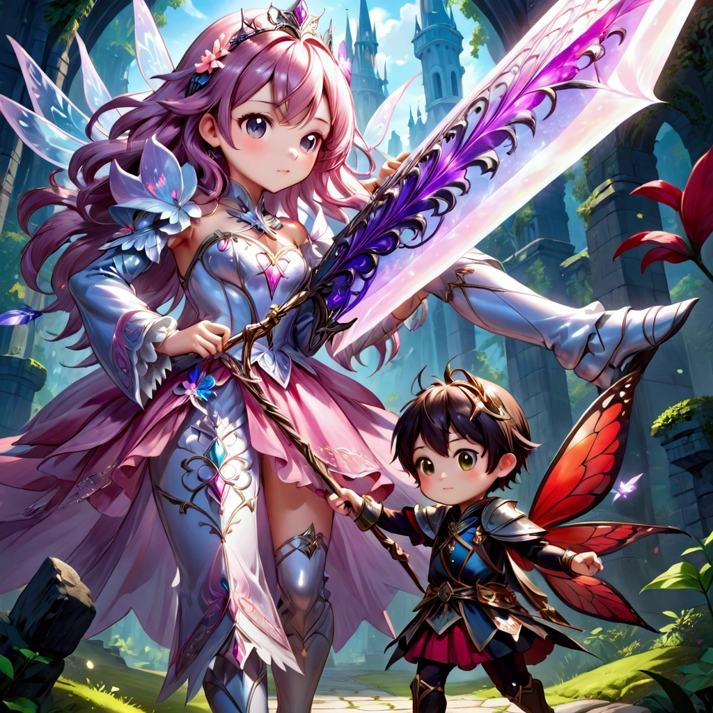 anime - style illustration of a girl and a boy dressed as fairy princess, epic fantasy art style hd, epic fantasy art style, fantasy art style, anime fantasy illustration, epic fantasy digital art style, 2. 5 d cgi anime fantasy artwork, jazza and rossdraws, anime fantasy artwork, fantasy game art style, epic fantasy style, rossdraws and jazza