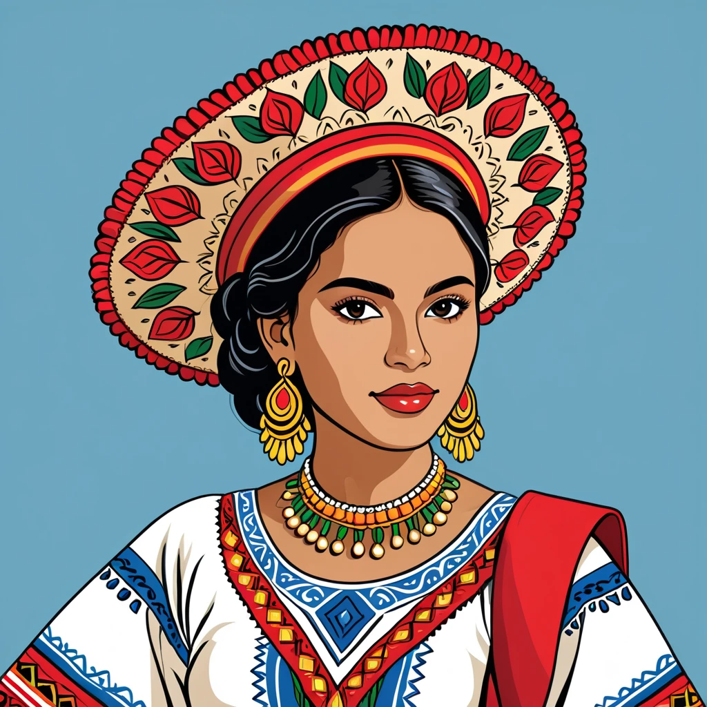 woman in nicaragua folk outfit, vector graphics, strong contours