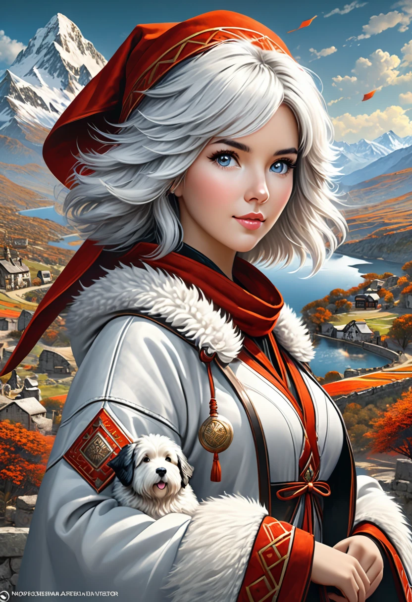 Anthropomorphic female english sheepdog mage. Official Art – Charecter profile. An Award-Winning Digital Masterpiece In 4K Ultra HD, Extreme Detail And Intricate Realism. Symmetrical Face. This Concept Art Brought To Life By The Hands Of Artists Like Wlop & Artgerm In A Stunning 2D Vector Illustration.Background Is A Panoramic Vista.
