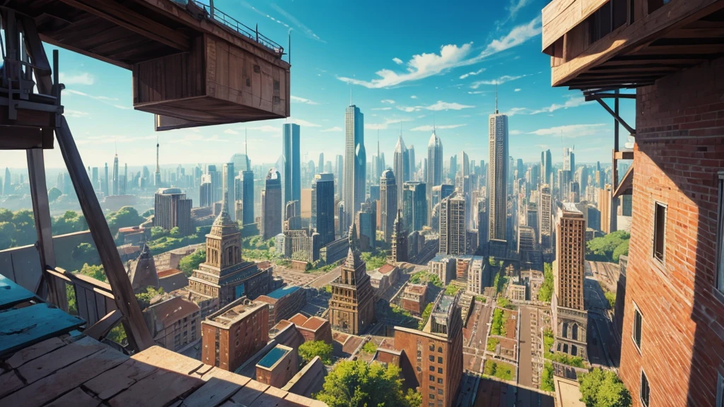 up view of a city, detailed realistic art style