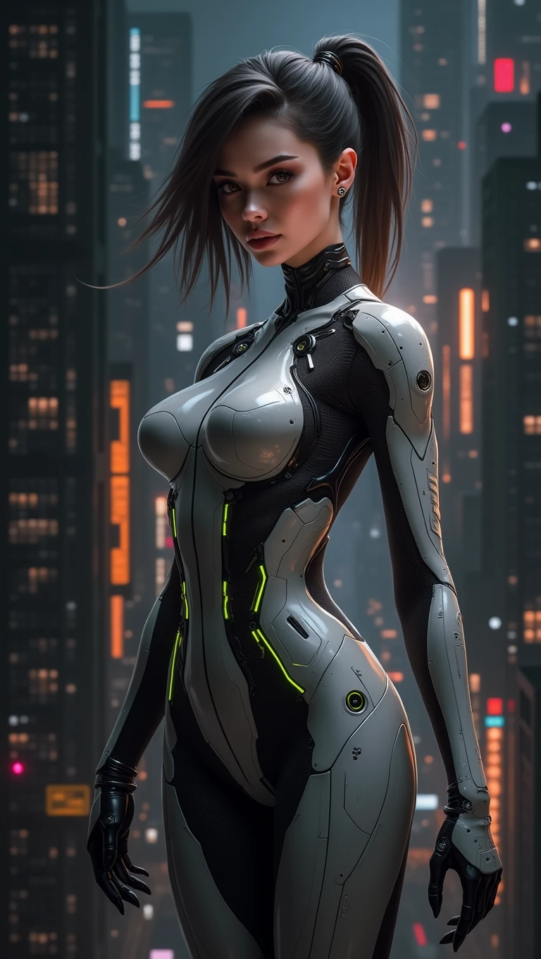 arafed woman in a futuristic suit posing in a city, cute cyborg girl, cyborg girl, beutiful girl cyborg, cyborg - girl, cyberpunk anime girl mech, perfect cyborg female, perfect anime cyborg woman, female cyborg, cyberpunk beautiful girl, female cyberpunk anime girl, girl in mecha cyber armor, cyberpunk cyborg, cyberpunk robot, cyberpunk robotic elvish queen
