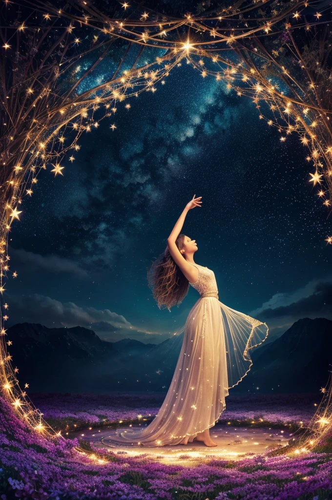 Create an enchanting image that depicts Life as a majestic poem, where individual words and letters come together in a swirling dance, forming a beautiful tapestry of meaning and wonder, with the Creator's gentle hand guiding the pen, surrounded by a halo of light, amidst a backdrop of shimmering stars and soft, ethereal colors.