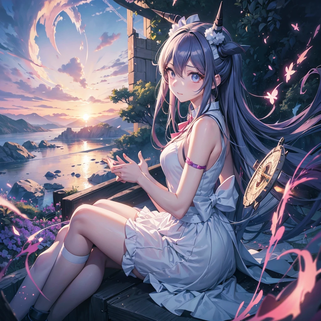 Ibuki Mioda /(Danganronpa/), Bank Super Details, masterpiece, figure, 8k, masterpiece, Realistic Shadows, Wind, Slope, Volumetric lighting, cute, Ambient Lighting, colorful, Glowing particles, A girl with beautiful, fine eyes, alone, (Original Costume), Dungeon Background, 青とピンクのmagic使いの衣装, Cape, magic, Fantasy