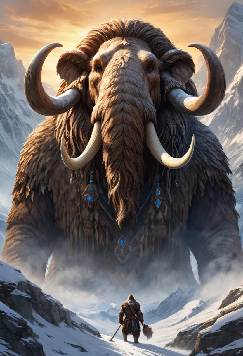 Anthropomorphic wolly mammoth mage. Official Art – Charecter profile. An Award-Winning Digital Masterpiece In 4K Ultra HD, Extreme Detail And Intricate Realism. Symmetrical Face. This Concept Art Brought To Life By The Hands Of Artists Like Wlop & Artgerm In A Stunning 2D Vector Illustration.Background Is A Panoramic Vista.