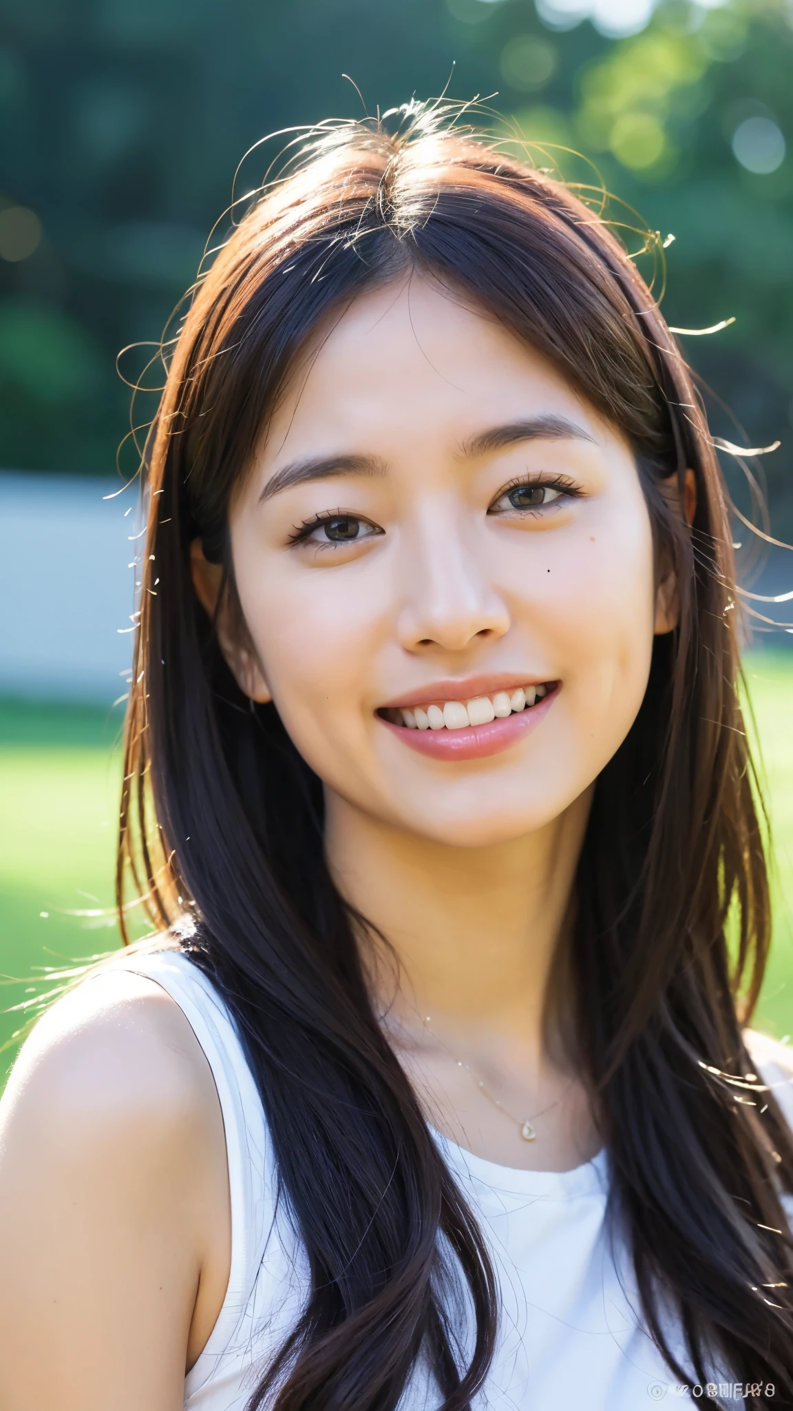 ((best quality、8k、masterpiece:1.3))、realistic, sharp focus, high resolution, high resolution,Take a photo of your upper body, One、japanese women, attractive and unique face, face closeup、22 years old, long hair, smiling, thick glossy lips, face