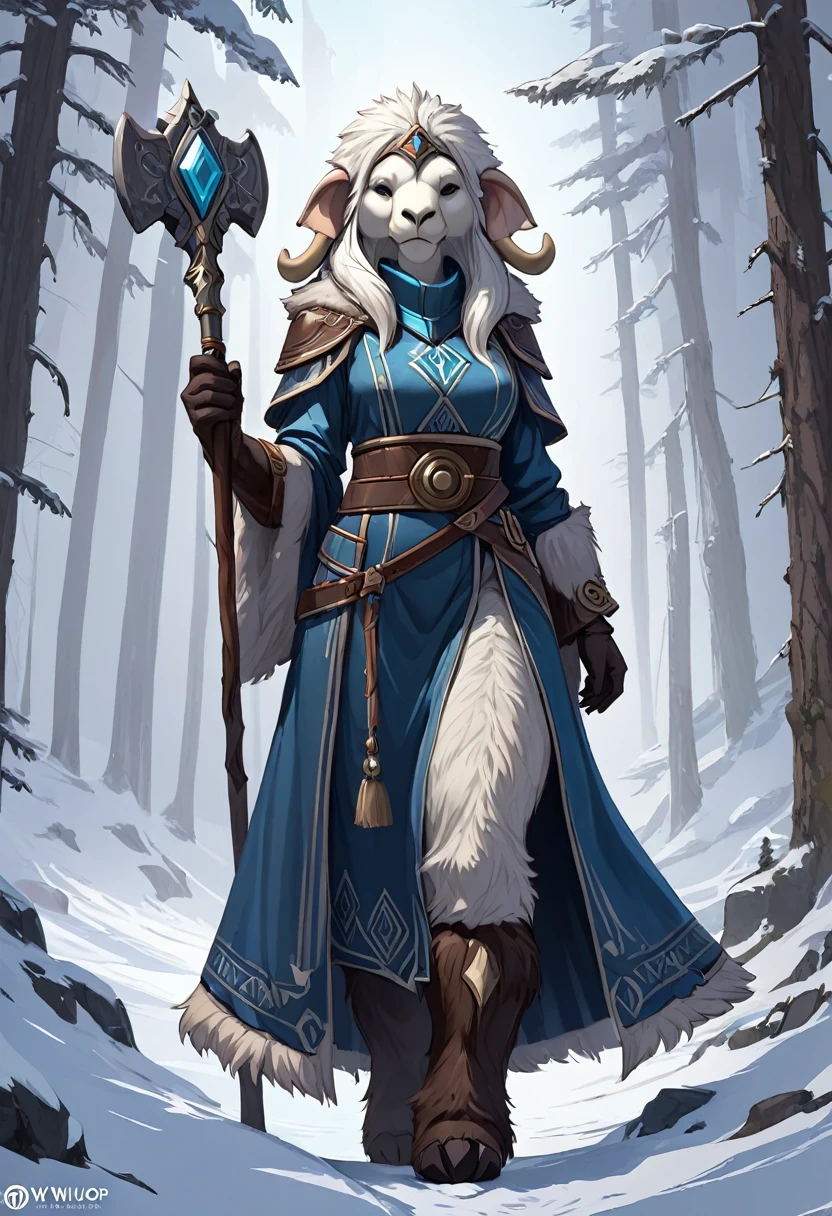 Anthropomorphic female wolly mammoth mage. Official Art – Charecter profile. An Award-Winning Digital Masterpiece In 4K Ultra HD, Extreme Detail And Intricate Realism. Symmetrical Face. This Concept Art Brought To Life By The Hands Of Artists Like Wlop & Artgerm In A Stunning 2D Vector Illustration.Background Is A Panoramic Vista.
