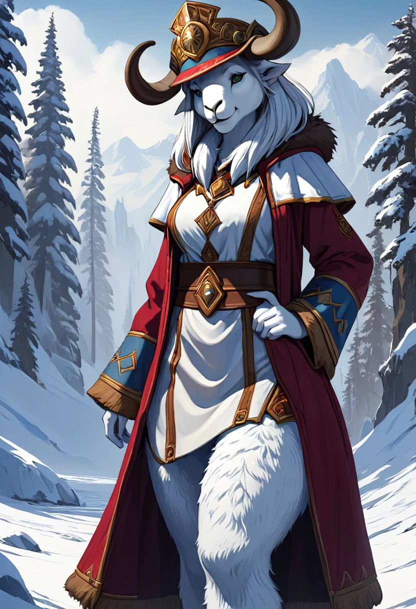 Anthropomorphic female wolly mammoth mage. Official Art – Charecter profile. An Award-Winning Digital Masterpiece In 4K Ultra HD, Extreme Detail And Intricate Realism. Symmetrical Face. This Concept Art Brought To Life By The Hands Of Artists Like Wlop & Artgerm In A Stunning 2D Vector Illustration.Background Is A Panoramic Vista.