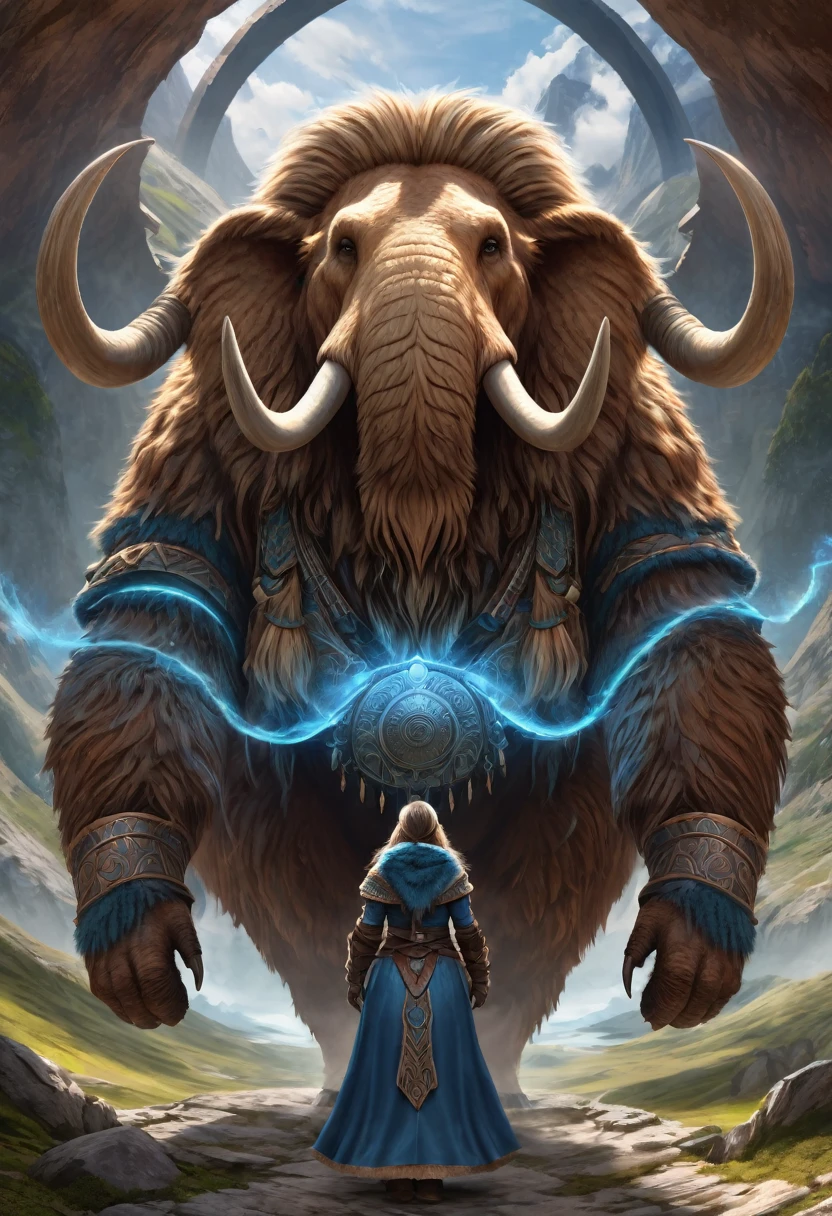Anthropomorphic female wolly mammoth mage. Official Art – Charecter profile. An Award-Winning Digital Masterpiece In 4K Ultra HD, Extreme Detail And Intricate Realism. Symmetrical Face. This Concept Art Brought To Life By The Hands Of Artists Like Wlop & Artgerm In A Stunning 2D Vector Illustration.Background Is A Panoramic Vista.

