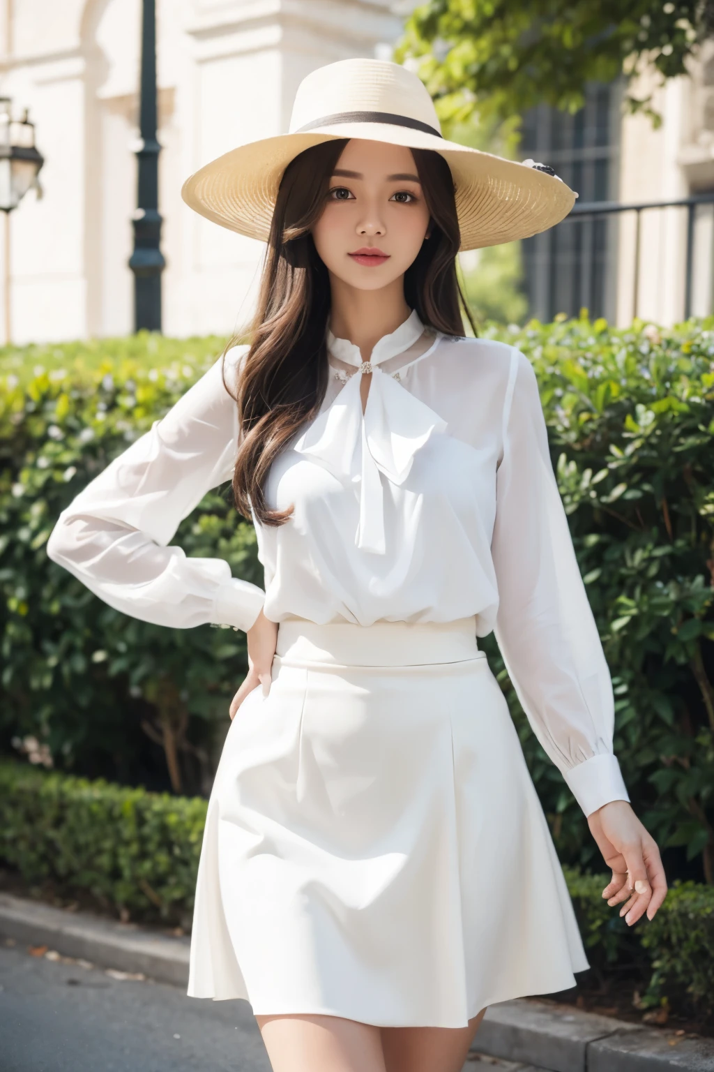 white blouse,skirt,Bewitching woman