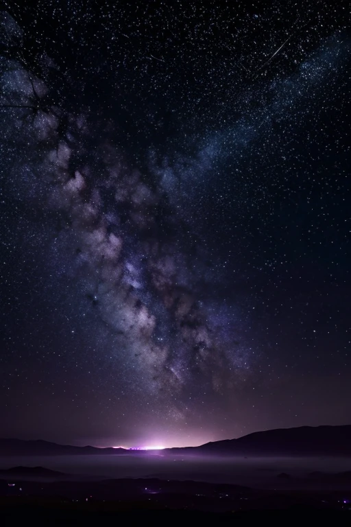 A dark sky, full of stars with shades of purple and lilac