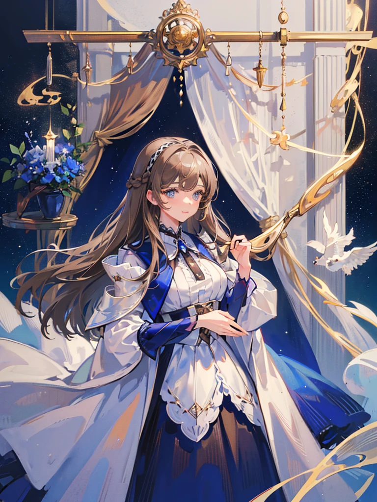 ((Highest quality)), ((masterpiece)), (detailed)、Couple、men and women、Beautiful Youth、beautiful girl、((The man has beautiful silver hair and blue eyes.))、((The woman has brown hair and brown eyes))、Embracing each other against the backdrop of the moonlit night、The man is tall and the woman is leaning on him.、Woman smiling