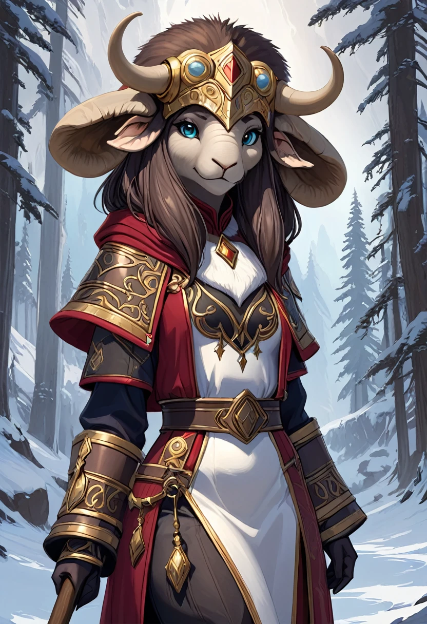 Anthropomorphic female wolly mammoth mage. Official Art – Charecter profile. An Award-Winning Digital Masterpiece In 4K Ultra HD, Extreme Detail And Intricate Realism. Symmetrical Face. This Concept Art Brought To Life By The Hands Of Artists Like Wlop & Artgerm In A Stunning 2D Vector Illustration.Background Is A Panoramic Vista.