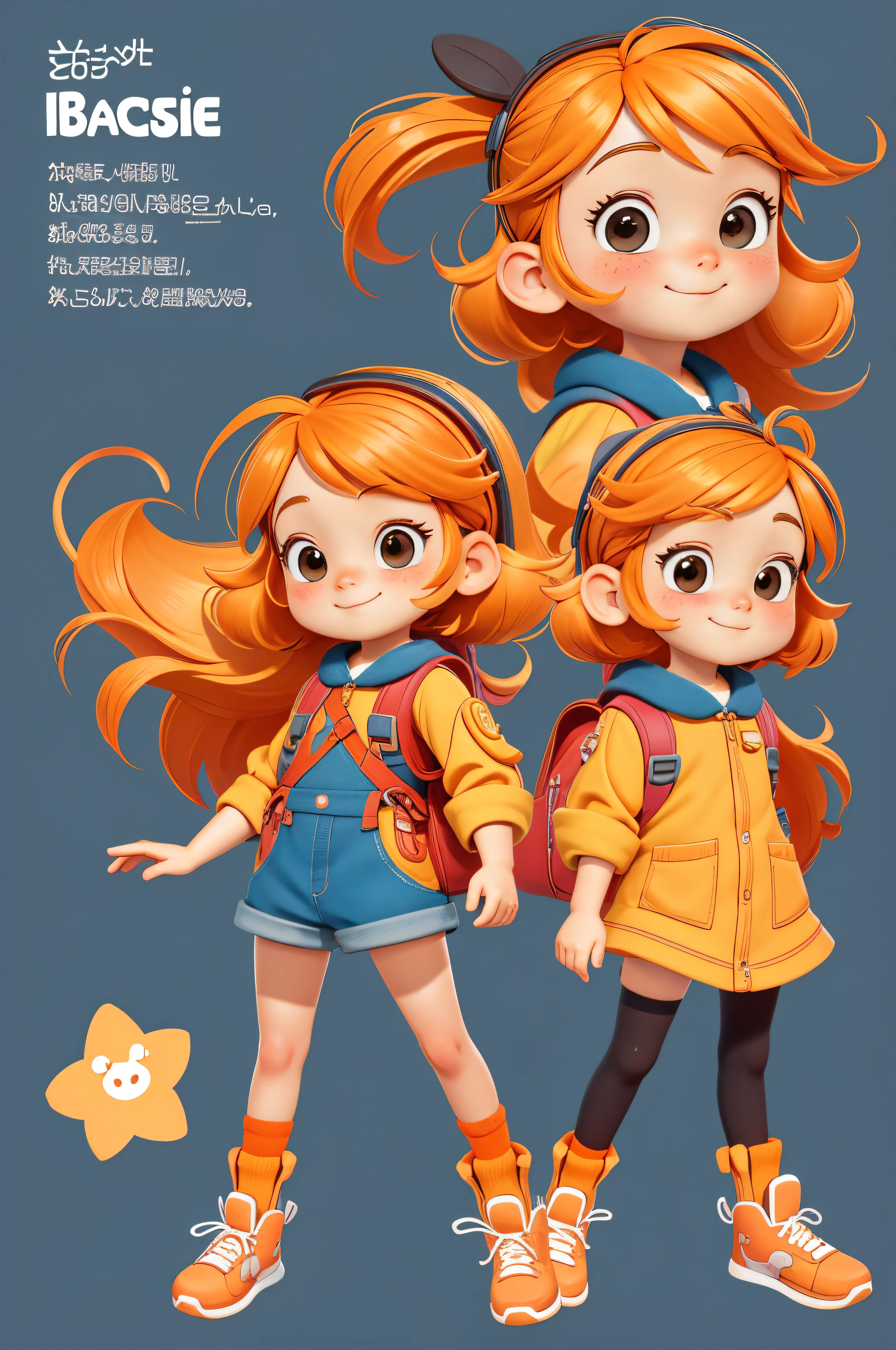 Orange Hair、Cartoon girl posing with backpack, Lovely and detailed digital art, Cute digital painting, These children'Art Art Station, Cute cartoon characters, Cute digital art, Lovely characters, Highly detailed character designs, Lovely art style, rossdraws cartoon vitality, Cute cartoon style, High-quality character design, Cartoon art style, Louis van Baarle and the list