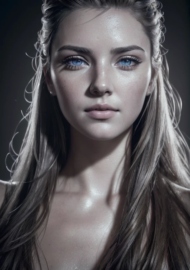 analog style, model shoot style, RAW close portrait of a warror viking 1girl, ((beautiful face: 1.7, 
perfect face:1.3)), (from above:1.2), best quality, epic (by lee jeffries photo, sony a7, 50 mm, pores:1.5, colors, hyperdetailed:1.5, film grain:1.4,
hyperrealistic: 1.5), hyper-realistic lifelike texture, masterpiece, unreal engine 5, Extremely detailed CG unity 8k wallpaper, realistic eyes,
Madly detailed photo, (ecstasy of light and shadow, deep shadow), (Winner of the Pulitzer Prize for Photography and Taylor Wessing Photographic Prize)