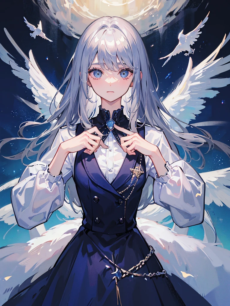 ((Highest quality)), ((masterpiece)), (detailed)、One man、Silver Hair、blue eyes、good looking