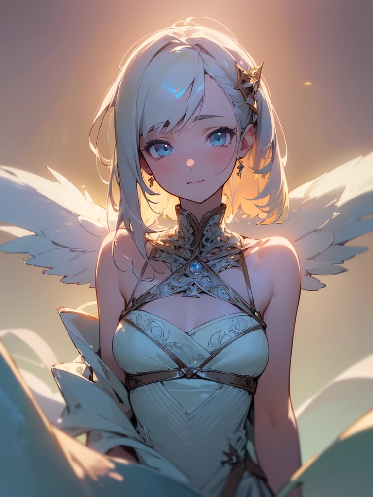 (((best quality, sharp image, clear image, cinematic lighting, 8k resolution, masterpiece, ultra detailed, intricate))) Girl, cute, intricate dress, pastel colors, intricate background.