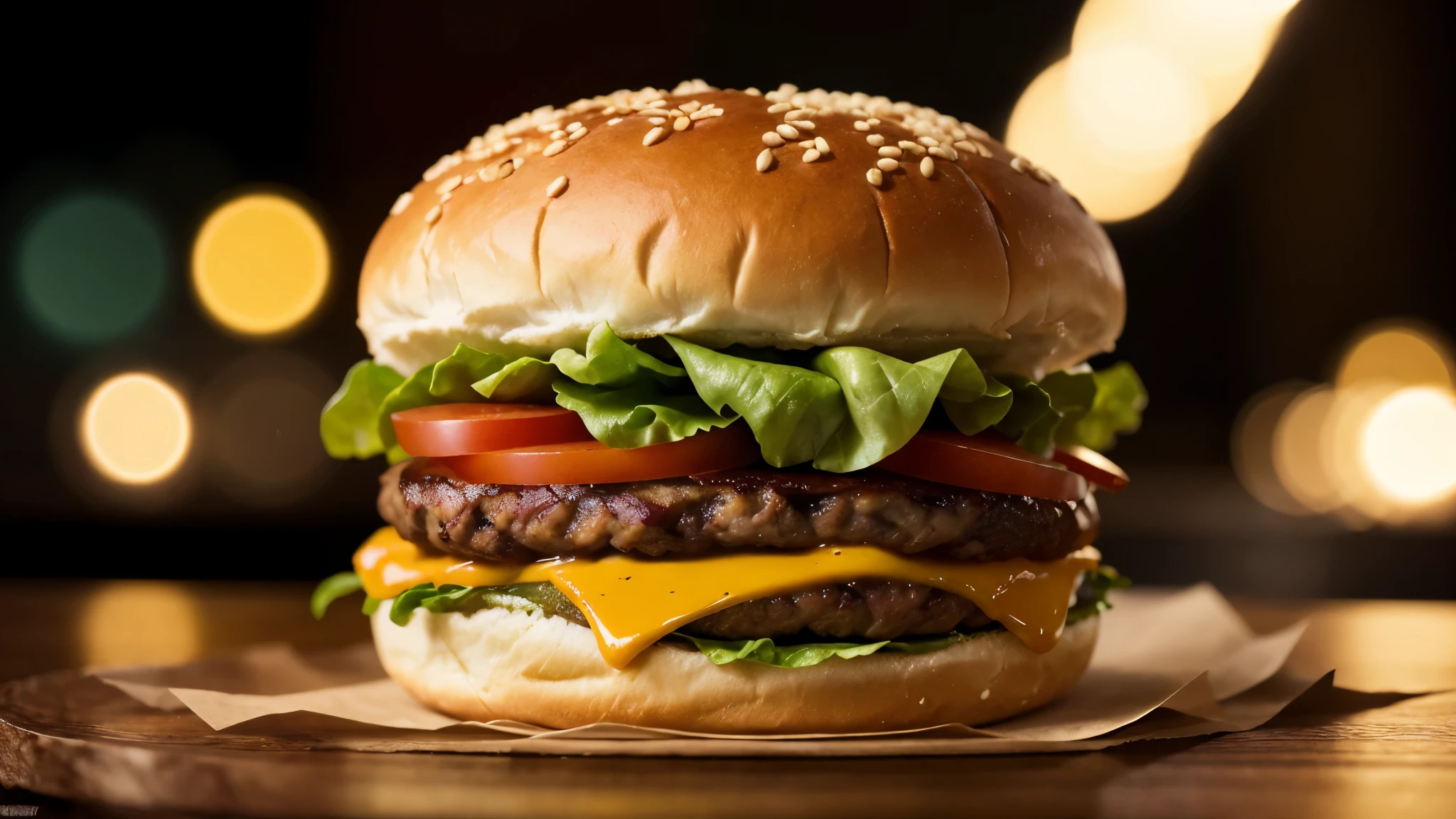 a delicious juicy hamburger, detailed photorealistic burger with cheese, lettuce, tomato, onion, buns, (best quality,4k,8k,highres,masterproject:1.2),ultra-detailed,(realistic,photorealistic,photo-realistic:1.37),HDR,UHD,studio lighting,vivid colors,appetizing,mouth-watering,tempting,commercial advertisement,dynamic composition,dramatic lighting,professional food photography