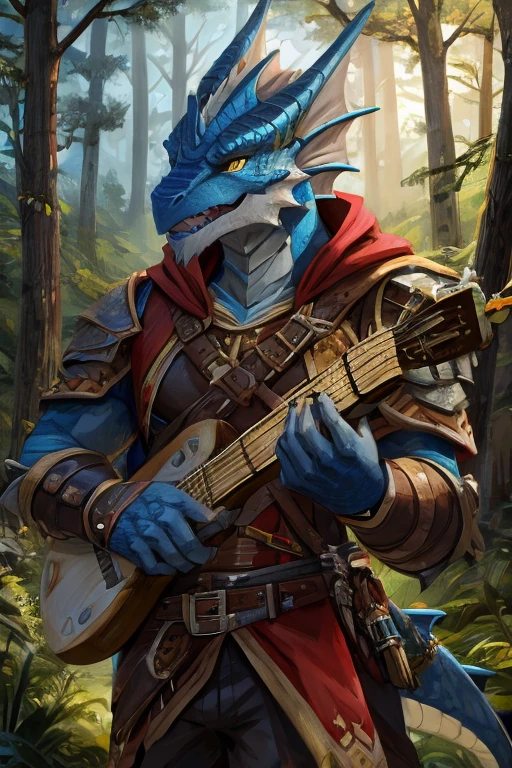 Blue Dragonborn, Bard, forest