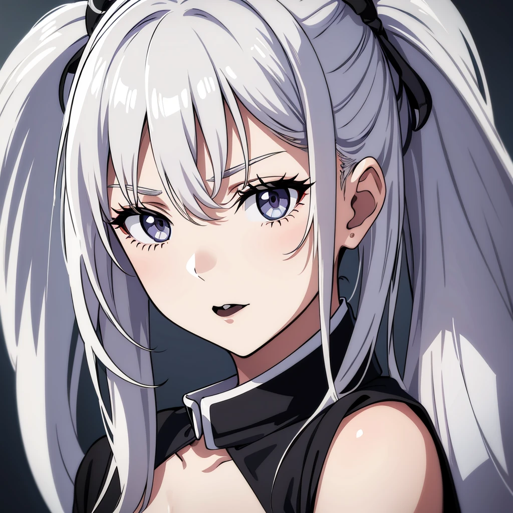 Young woman, grey eyes, White hair, black lips, contemptuous look