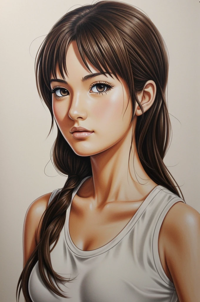 Create an image of a girl with brown hair and dark brown eyes with the One Piece drawing style