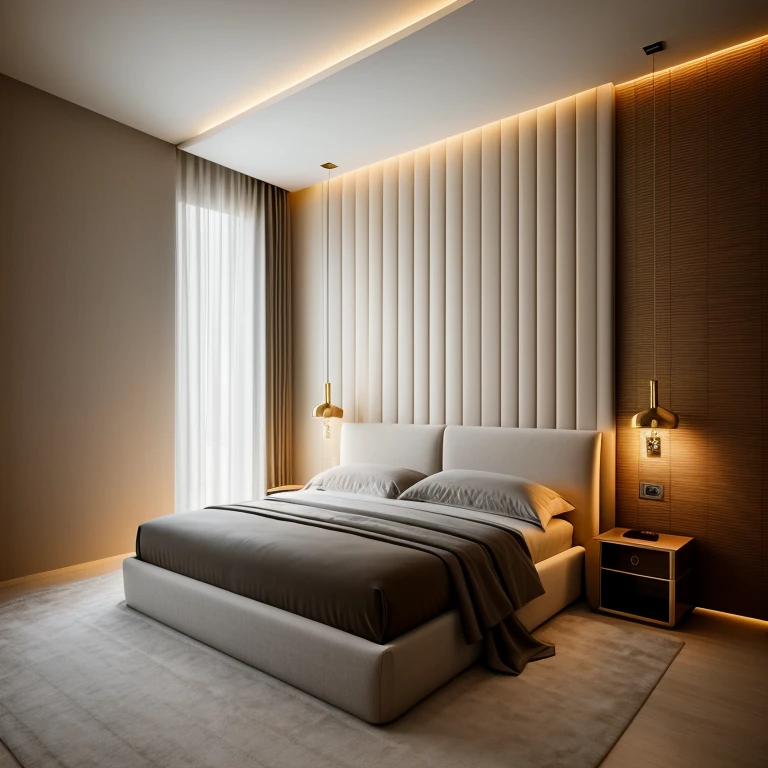 "Luxury, modern bedroom interior design with a bit of sophistication and elegance.",day, 8k uhd, dslr, soft lighting, high quality, film grain, Fujifilm XT3