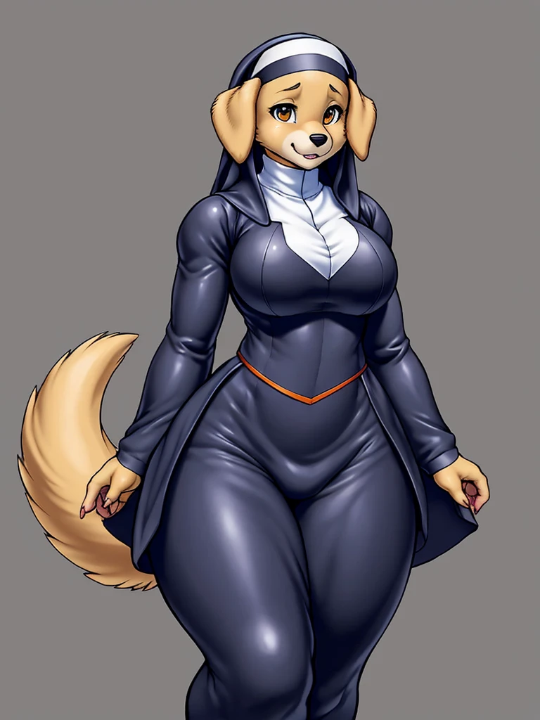 ((dog)), furry female anthro,HD,sharp,beautiful and detailed,woman ((anthro)),1girl,Milf, mature woman,(look at viewer) ,(perfect eyes),(Retriever),sad,brown skin,by dr comet,by pochincoff, by jlullaby,by kingbang,by obui,by ZeroQrisu,by sparrow,by gmeen,yellow eyes,standing,pirest outfit,Nun,liberty, dog, paw patrol,((simple background)),(gray background),