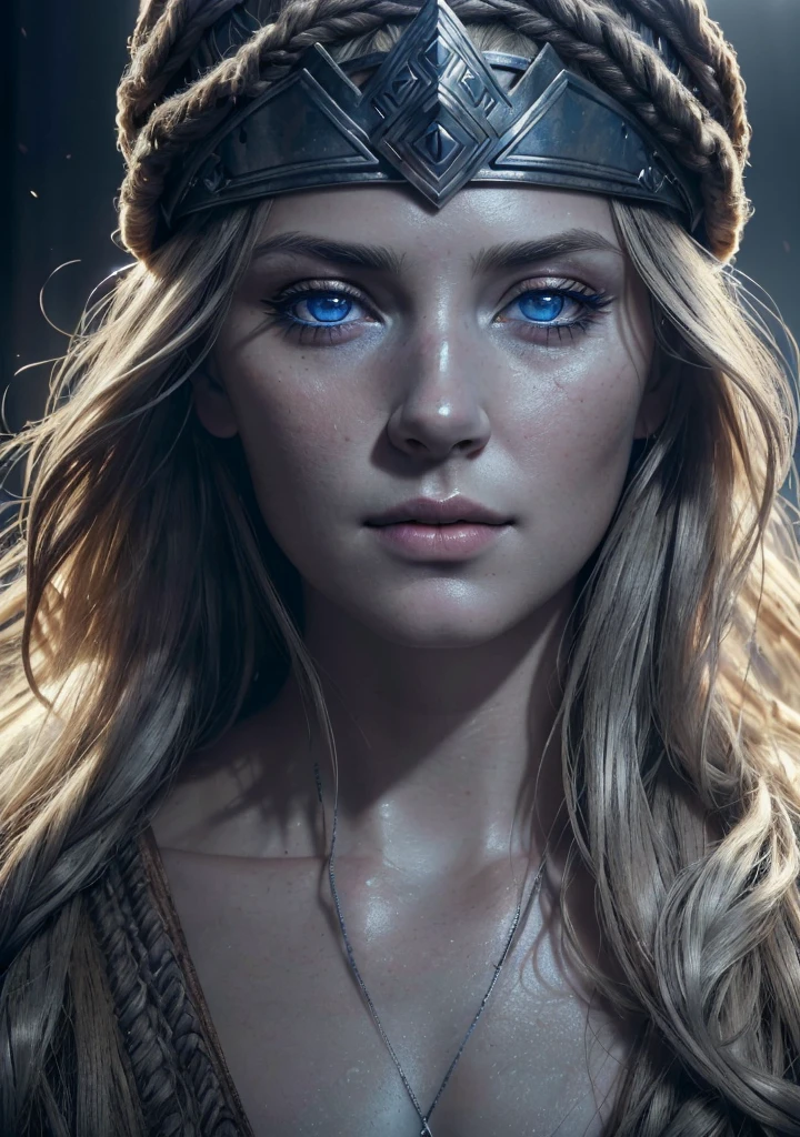 analog style, model shoot style, RAW close portrait of a warror viking 1woman, ((beautiful face: 1.7,
perfect face:1.3)), (from above:1.2), best quality, epic (by lee jeffries photo, sony a7, 50 mm, pores:1.5, colors, hyperdetailed:1.5, film grain:1.4,
hyperrealistic: 1.5), hyper-realistic lifelike texture, masterpiece, unreal engine 5, Extremely detailed CG unity 8k wallpaper, realistic blue eyes,
Madly detailed photo, (ecstasy of light and shadow, deep shadow), (Winner of the Pulitzer Prize for Photography and Taylor Wessing Photographic Prize) dressed in Viking clothing.