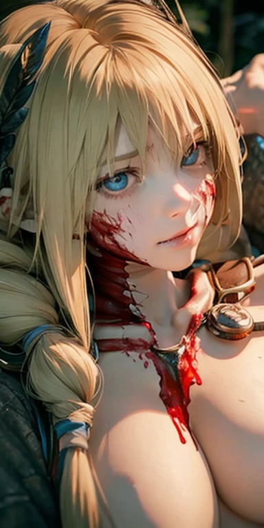 Female Zombie、beautiful girl、topless、Big Breasts、Small face、Long Hair、Blank look、Bloody、Injured body、