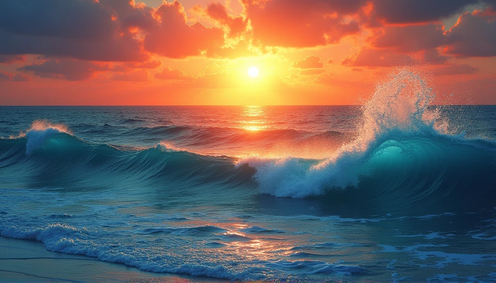 (((best qualityer))),(((ultra detaild))),(((work of art))),illustration,Big ocean,rise sun,symbol of possibility,New beginning