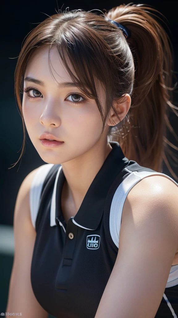 realistic detailed 1girl, japanese schoolgirl, suntan, ponytail, chubby, large breasts, volleyball uniform, black outfit, beautiful detailed eyes, beautiful detailed lips, extremely detailed face and eyes, long eyelashes, dynamic pose, action scene, volumetric lighting, cinematic lighting, vibrant colors, (best quality,4k,8k,highres,masterpiece:1.2),ultra-detailed,(realistic,photorealistic,photo-realistic:1.37),HDR,UHD,studio lighting,ultra-fine painting,sharp focus,physically-based rendering,extreme detail description,professional,vivid colors,bokeh