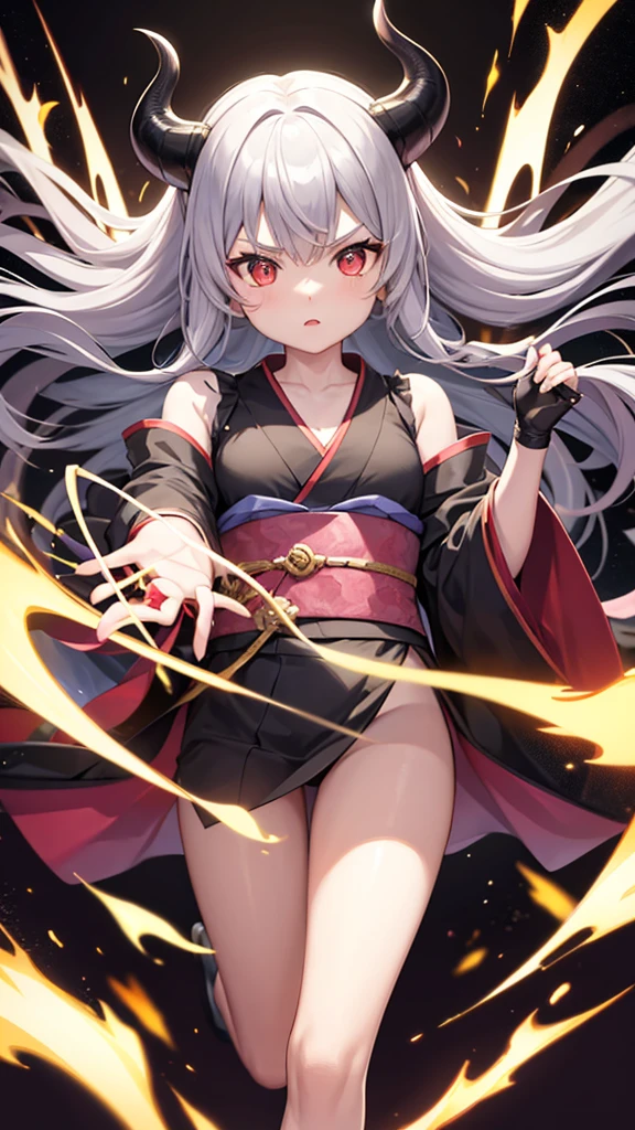 1 girl, Japanese clothing, hypdertailed ,White hair, purples eyes, magic circle, fire blue, Blue flames, wall-paper, paisaje, bloodstains, bloodstains splatter, Depth of field, natta, light particles, lightrays, side lighting, thicc thighs, Destiny \(Series\), impacto genshin, ****, open jacket, overskirt, thicc thighs, nube
