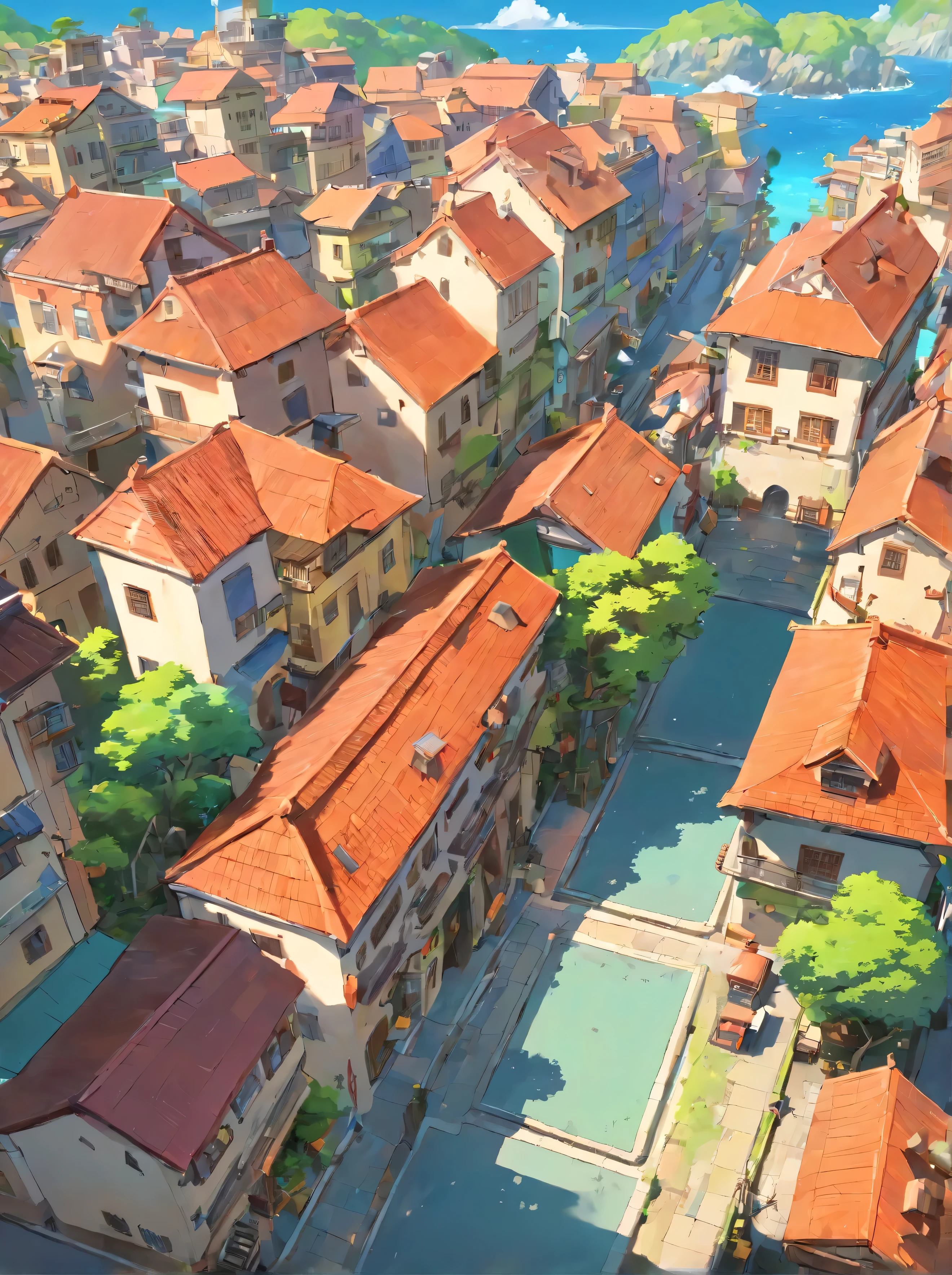 mapa do jogo, View in 3rd person, mapa da cidade, com apartamento, with buildings, com escola, alta qualidade, Next Sea, ((..3d)), Very detailed, master part