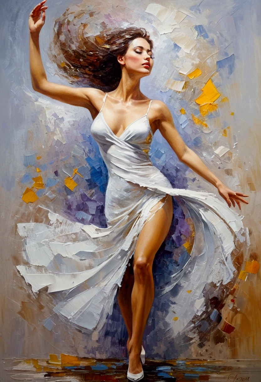 He created an image, a painting with strong strokes of oil painting in the impressionist style, a European woman, with a clean body, an untouchable body, ecstatically dancing alone, she is the expression of grace, she is a woman, a woman, a woman, a woman, a woman, a woman, a woman, woman, woman, woman, woman, woman, woman, woman, woman, woman, a full body of a woman, a picture thousands of words and feelings, a picture that gets an award!