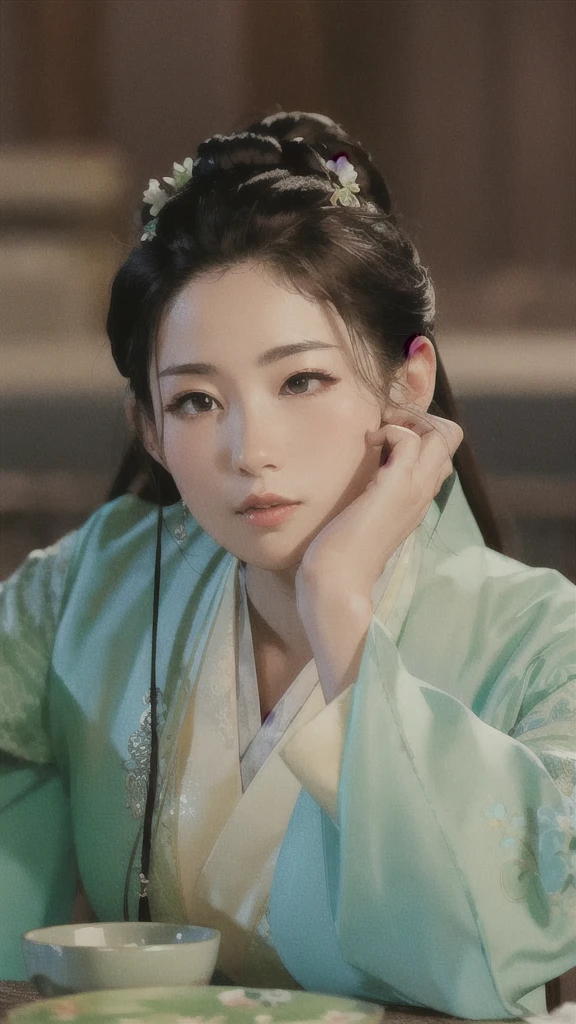 wuxia, Chinese clothes, hourglass figure, large breasts, big hips, masterpiece, best quality, ultra detailed, realistic