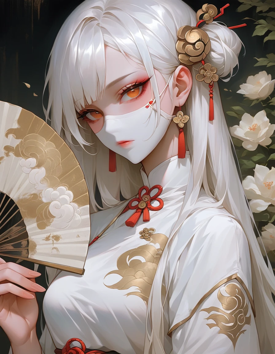 a close up of a woman with white hair and a white mask, beautiful character painting, guweiz, artwork in the style of guweiz, white haired deity, by Yang J, epic exquisite character art, stunning character art, by Fan Qi, by Wuzhun Shifan, guweiz on pixiv artstation