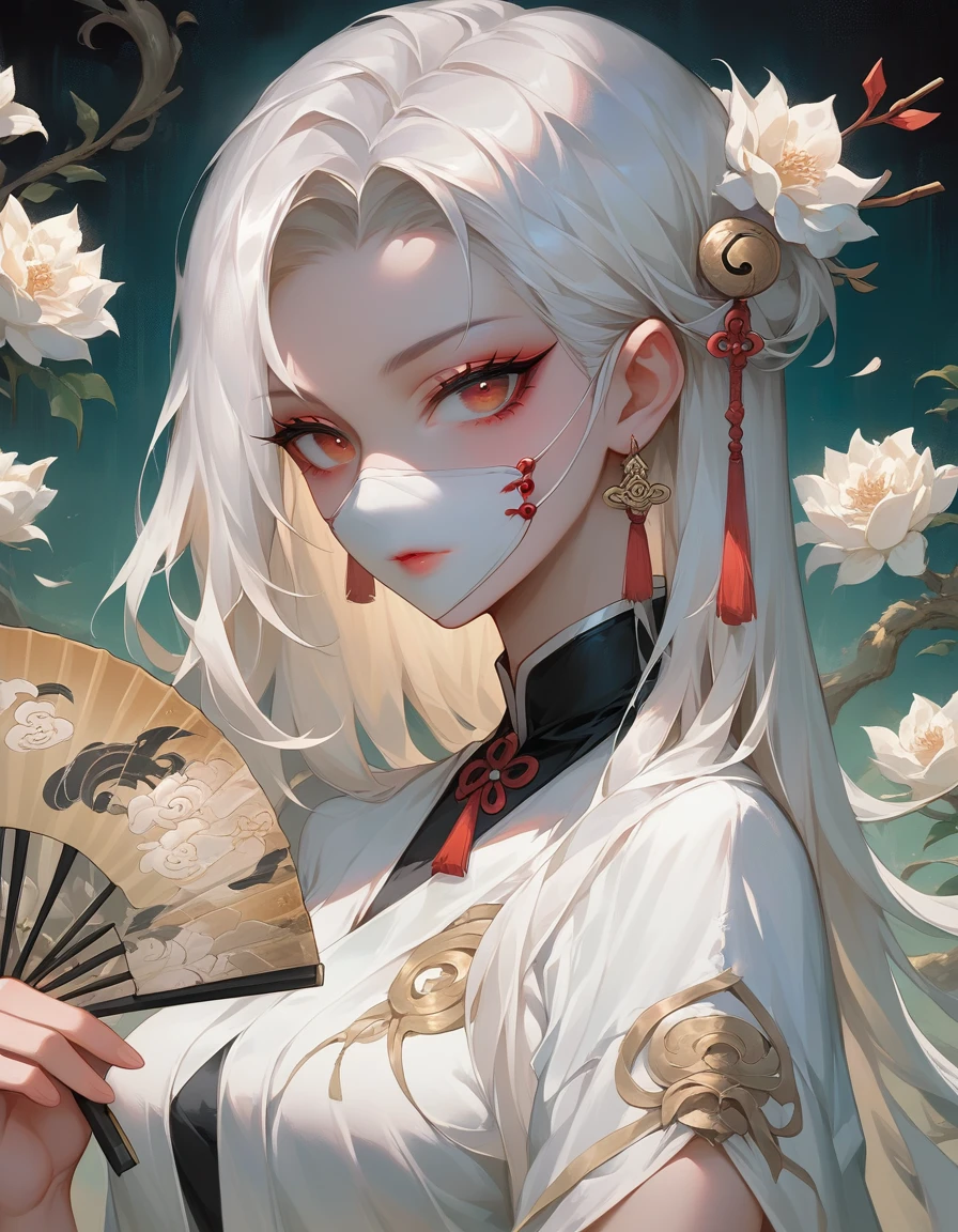 a close up of a woman with white hair and a white mask, beautiful character painting, guweiz, artwork in the style of guweiz, white haired deity, by Yang J, epic exquisite character art, stunning character art, by Fan Qi, by Wuzhun Shifan, guweiz on pixiv artstation