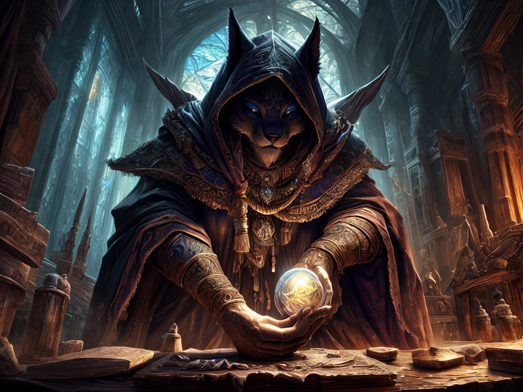 high details, best quality, 8k, [ultra detailed], masterpiece, best quality, (extremely detailed), dynamic angle, ultra wide shot, photorealistic, RAW, fantasy art, dnd art, fantasy art, realistic art, a wide angle view wallpaper of a wizard (intense details, Masterpiece, best quality: 1.5) looking into her [[cell phone]] (intense details, Masterpiece, best quality: 1.5), blue magical energy from the cell phone, V0id3nergy, (intense details, Masterpiece, best quality: 1.5) there is a crystal ball on the table, feline female wizard, fantasy wizard (intense details, Masterpiece, best quality: 1.5), D&D wizard, mature feline female, (intense details, Masterpiece, best quality: 1.5), [[anatomically correct]], dynamic hair, big breasts, barely covered nipples, dynamic eyes, wearing magical robe, ((lover half of face covered)), only eyes visible, (intense details, Masterpiece, best quality: 1.5), dynamic colors, ultra detailed face (intense details, Masterpiece, best quality: 1.5), room in darkest dungeon depths, (intense details, Masterpiece, best quality: 1.5), many magical vials, ultra wide angle from a medium distance, (((dark background, dark place, weak light)))