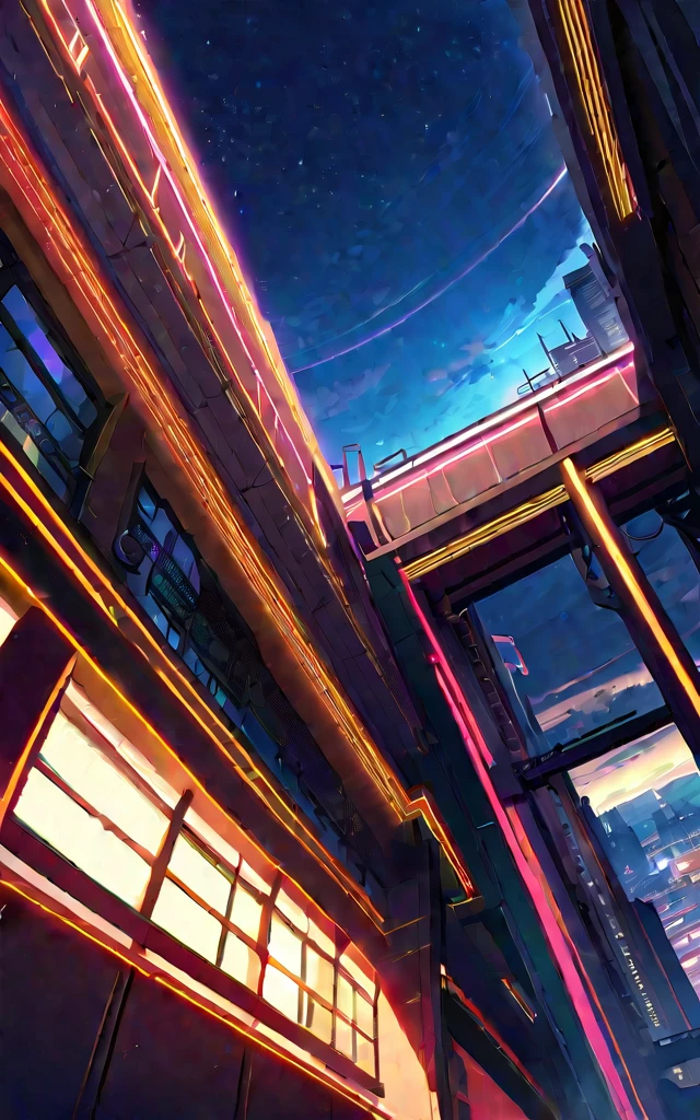 buildings that reach the sky, pierce the space, night, Soft light effect, bright ((Wide angle lens, Low angle shot: 1.4)), (Highest quality: 1.2, Very detailed, Detailed illustrations, Attention to detail, work teacher:1.2, Best aesthetics),