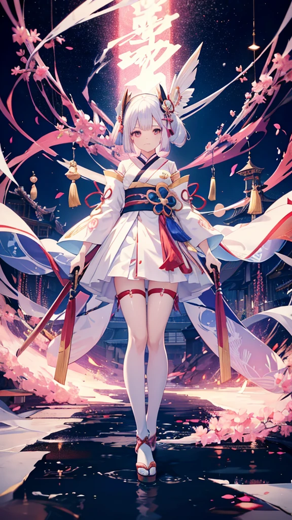 Anime girl with white hair and a pink dress holding two swords, Onmyoji portrait, onmyoji, The Detailed Art of the Onmyoji, Ayaka Genshin Impact, Azur Lane Style, Azur Lane Characters, Ayaka Games Genshin Impact, Katana Zero video game characters, From the Azur Lane video game, mika kurai demon, Official artwork
