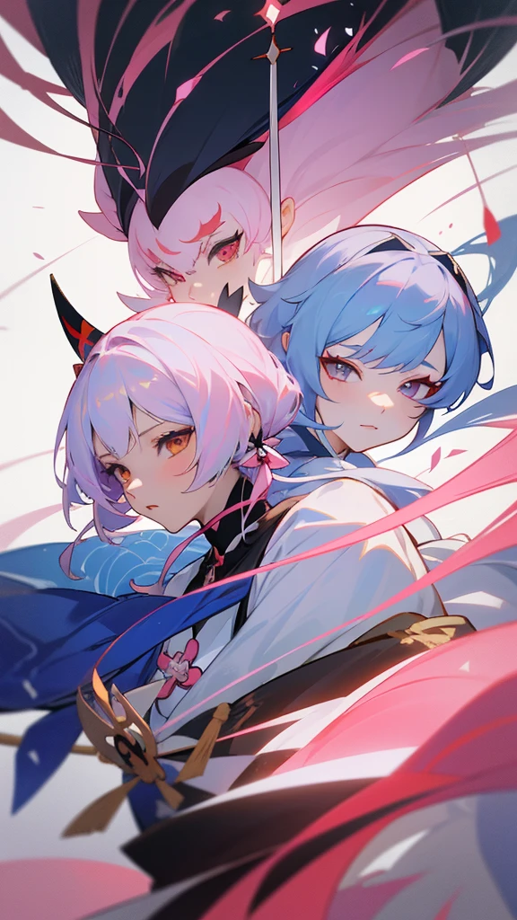 Anime girl with white hair and a pink dress holding two swords, Portraits of people inspired by Nishikawa Sukenobu, Pixiv, What it is？, Onmyoji portrait, onmyoji, The Detailed Art of the Onmyoji, Ayaka Genshin Impact, Azur Lane Style, Azur Lane Characters, Ayaka Games Genshin Impact