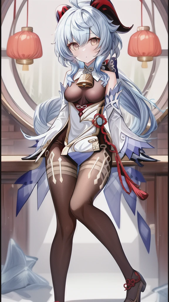 Masterpiece, high quality, shenhe \(genshin impact\), genshin impact, squatting, big breasts, busty, sexy, wide hips, white hair, blue eyes, hair ornament, long hair, breast curtains, bodystocking, hip vent, outdoor, wet, shenhev4, thick thighs, realistic, from below, shiny skin, detailed, navel, horny, wet pussy, pussy juice, dripping, squirting