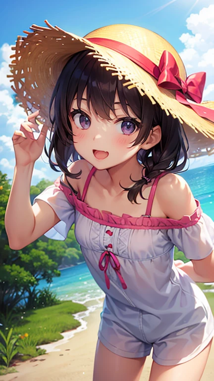 A very cute 11-year-old girl in summer outfit