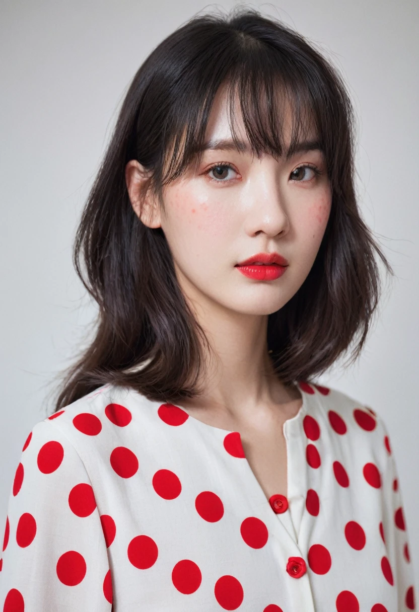 Shiny,Vague,red polka dots,grid,1 girl,fair