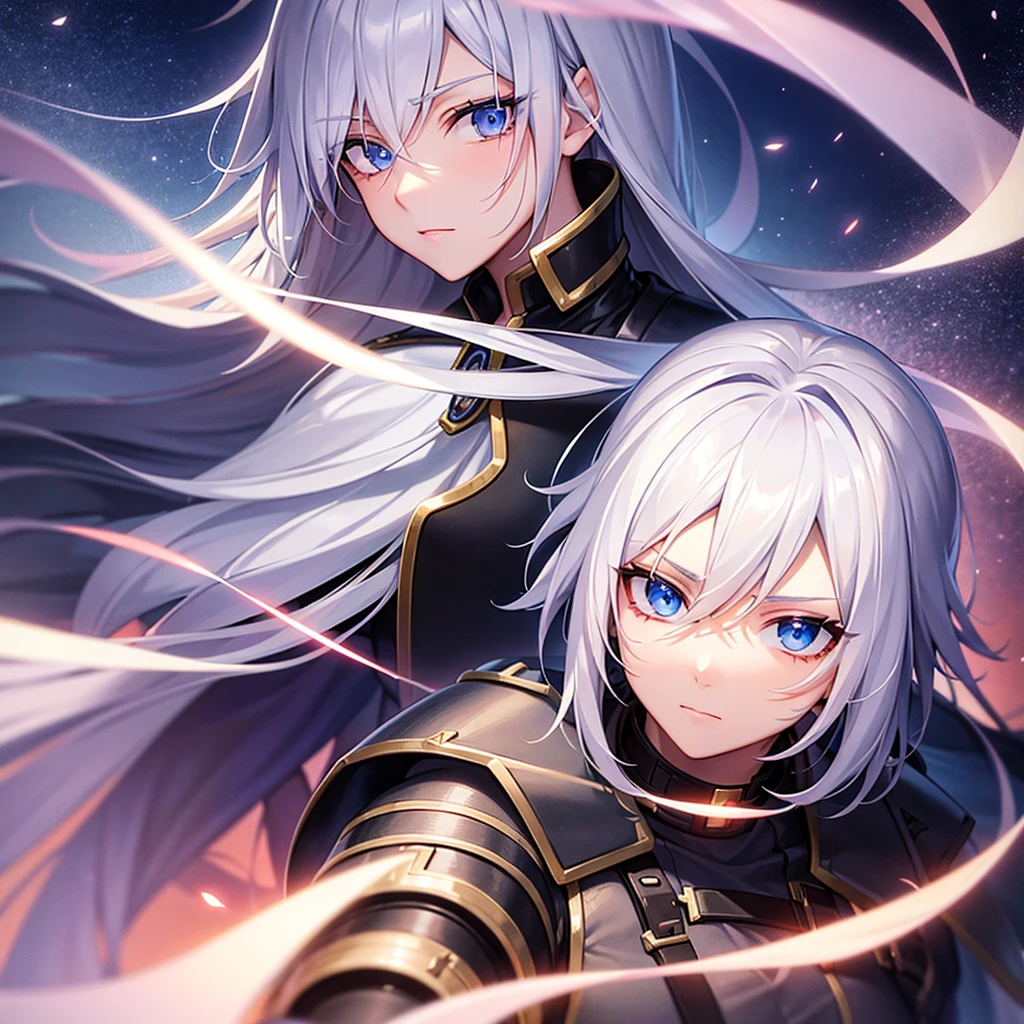 woman, blue eyes, long hair, white hair, mature, god eyes, diamond earings, glowing right eyes, two colors eyes, purple eyes, golden armor, injured, blood, dead, tears, glowing eyes, determination