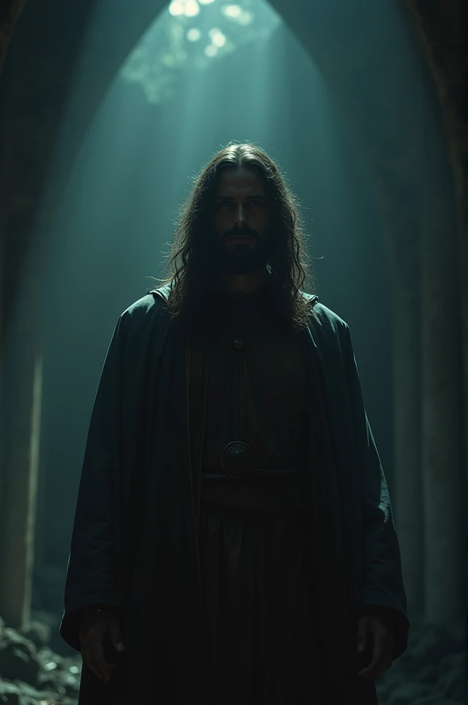 dvd screen capture, 2024 dark fantasy movie, 8k, Jesus, very realistic, HDR