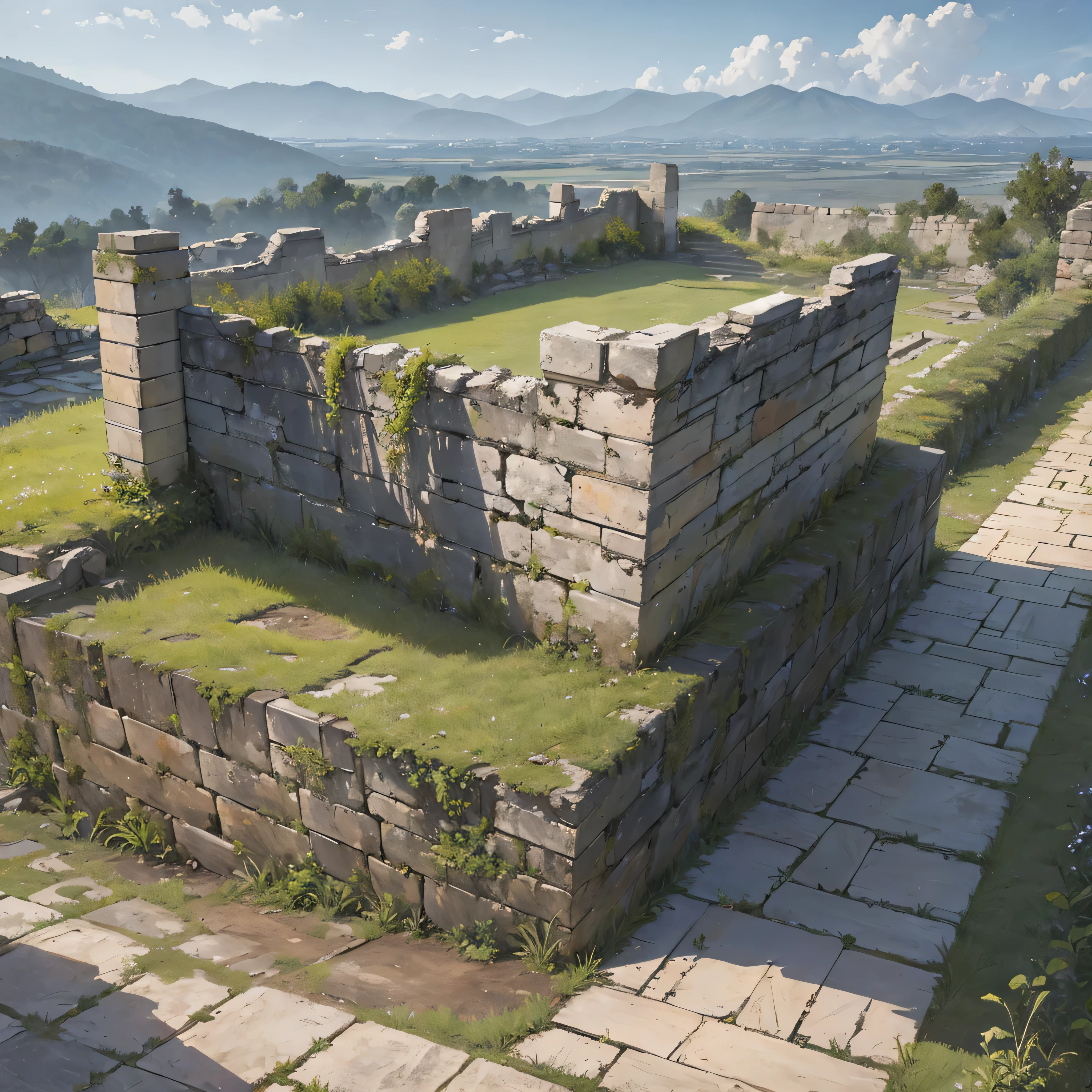 Rectangular walled era of the world with ruined stone walls